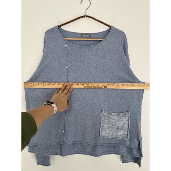 Habitat Sweater Women's Large 100% Cotton Minimalist Artsy Pocket Lagenlook Blue - Picture 3 of 9